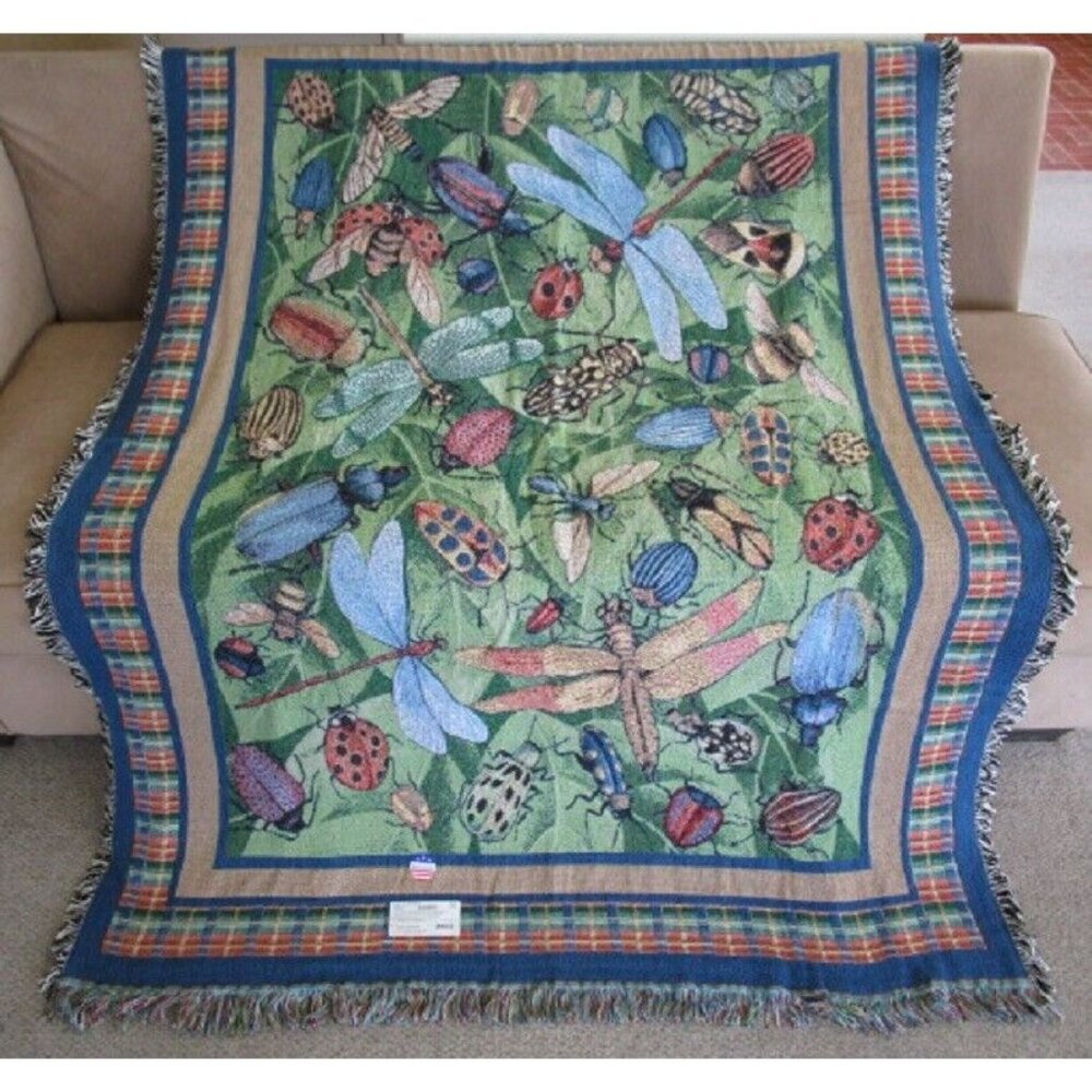 New A Bugs Life Heavy Afghan Cotton Gift Throw Blanket Dragonfly Ladybug Beetle - Picture 2 of 4
